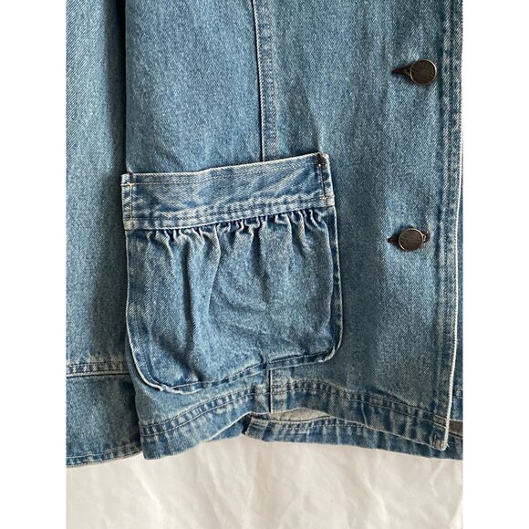 VTG JJill Out of the Blue Denim Jacket Button Down Front Waist Pockets Ruffle S - Picture 9 of 16